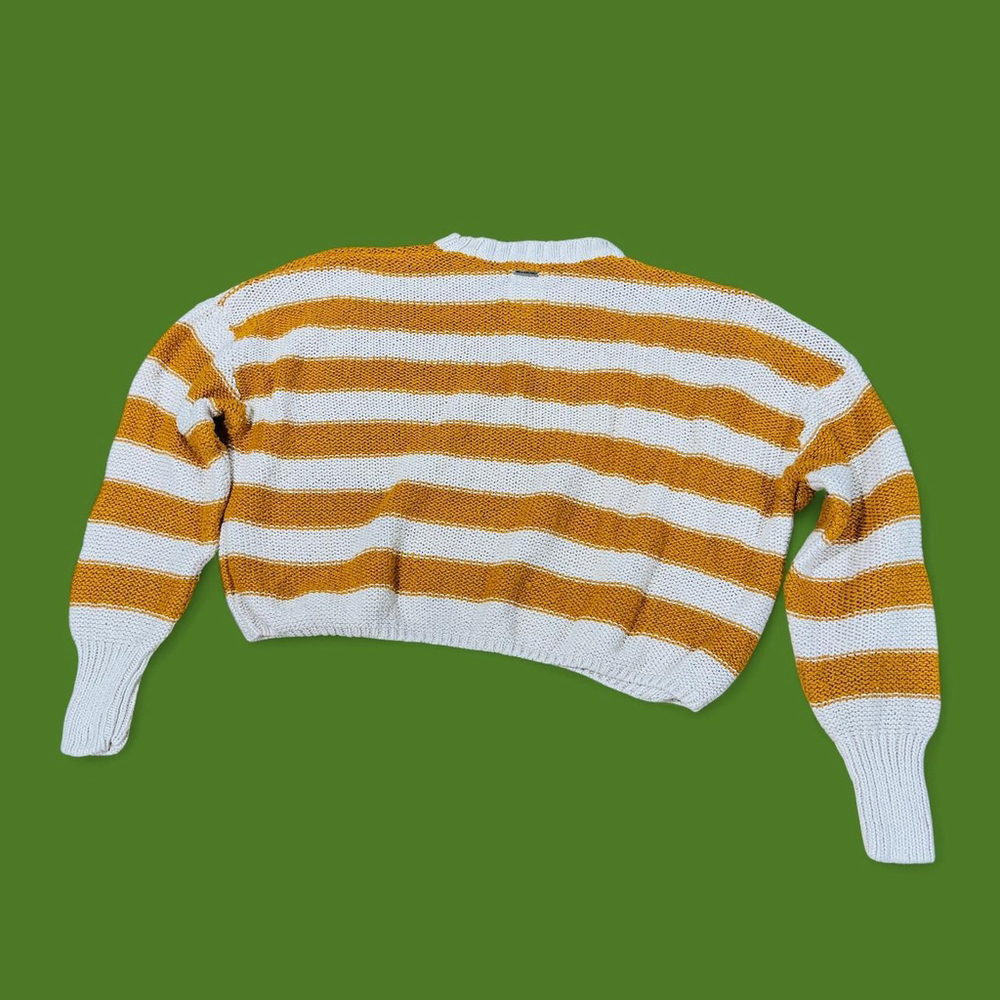 Billabong Striped Cropped Sweater Small Yellow Cream Chunky Knit Beachy - Picture 11 of 12